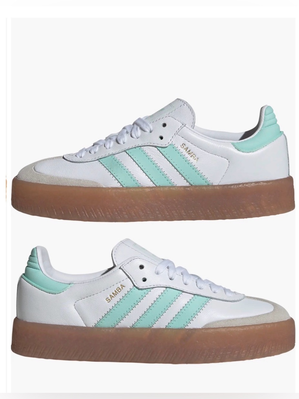Adidas Originals Samba Sneakers White Mint with Gum Sole - Big Kids